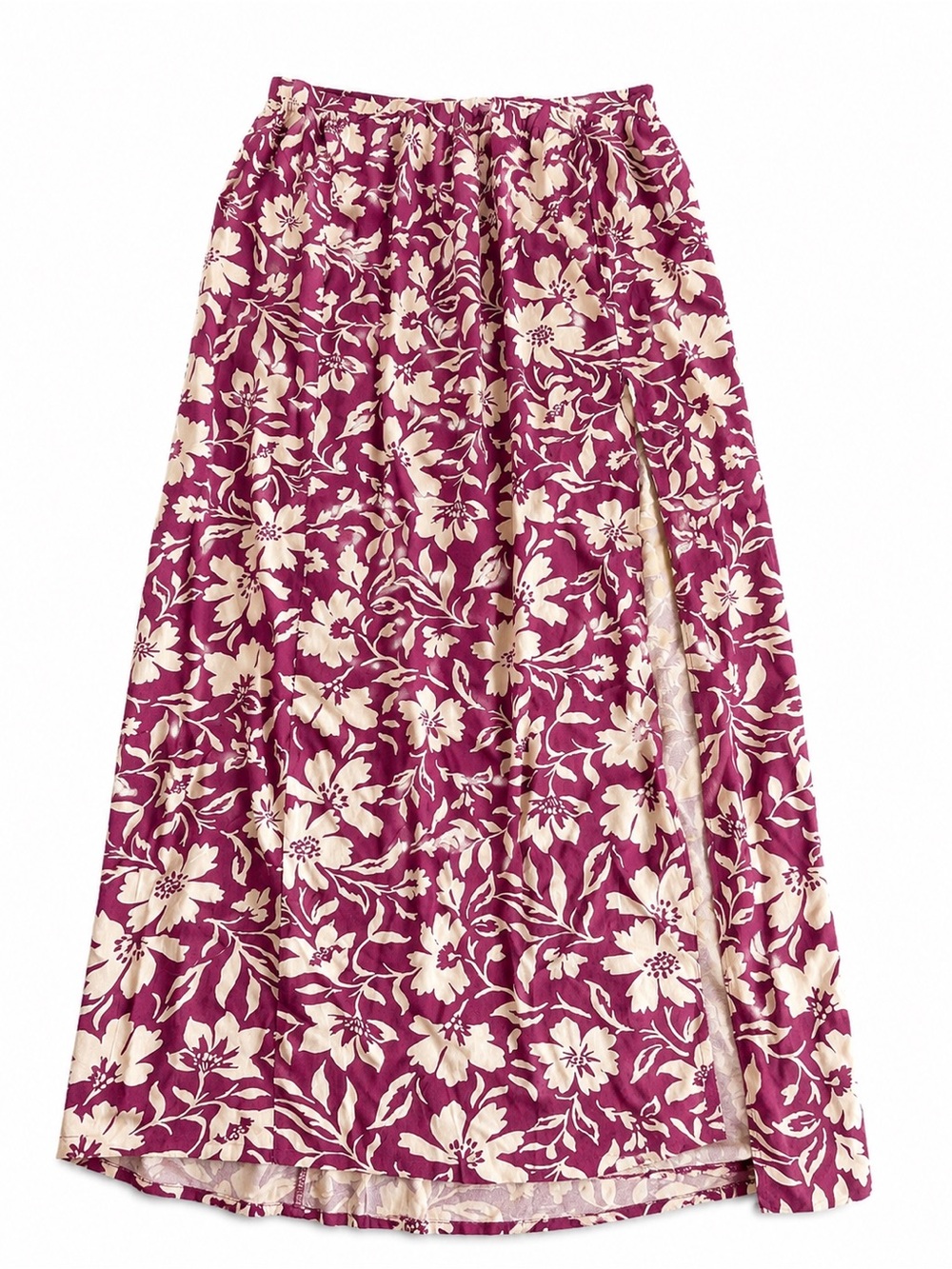 Patrons of Peace Floral Maxi Skirt Medium Purple Cream High Side Slit Boho